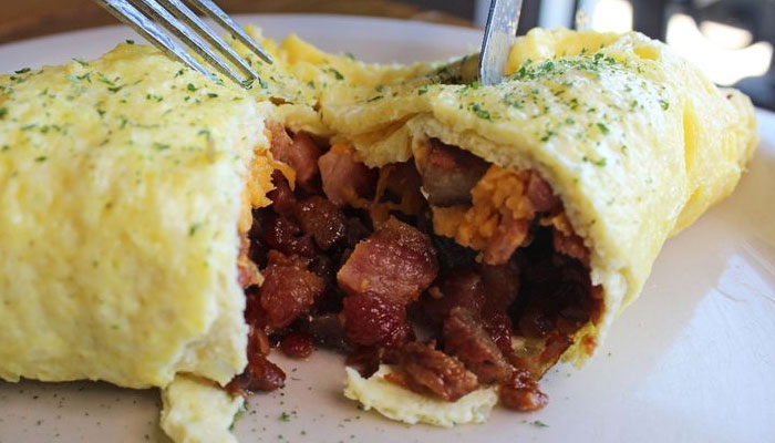 Three Pigs omelet with ham, sausage, bacon